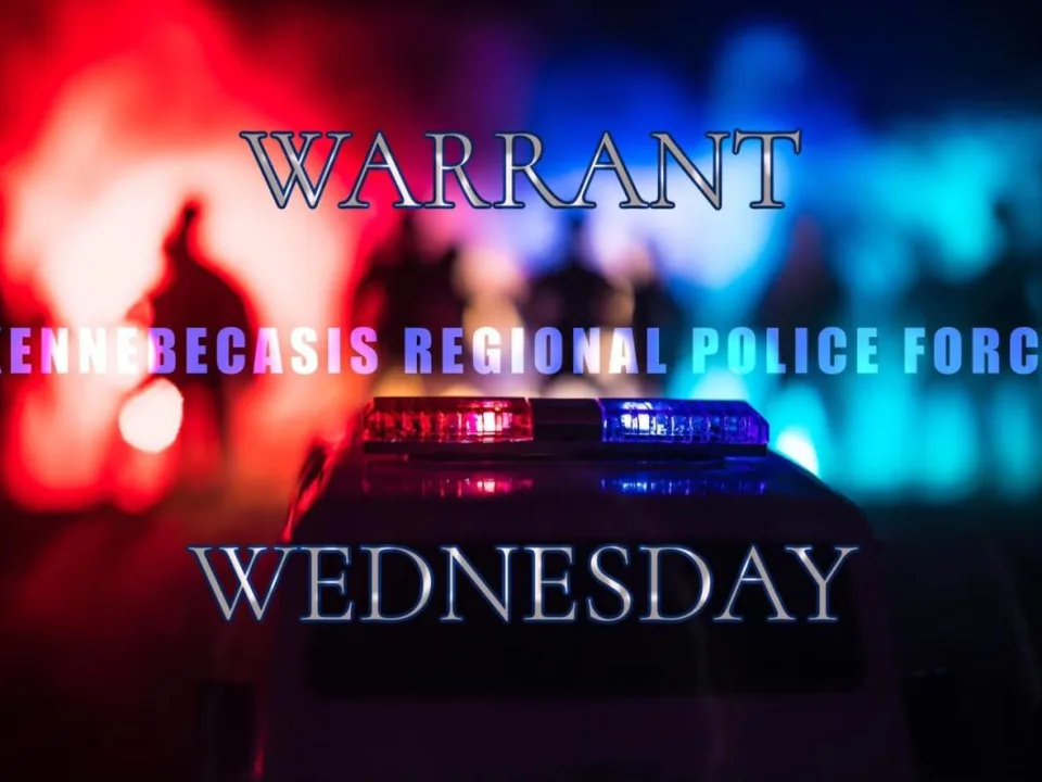 "Warrant Wednesday" overlaying flashing police lights 